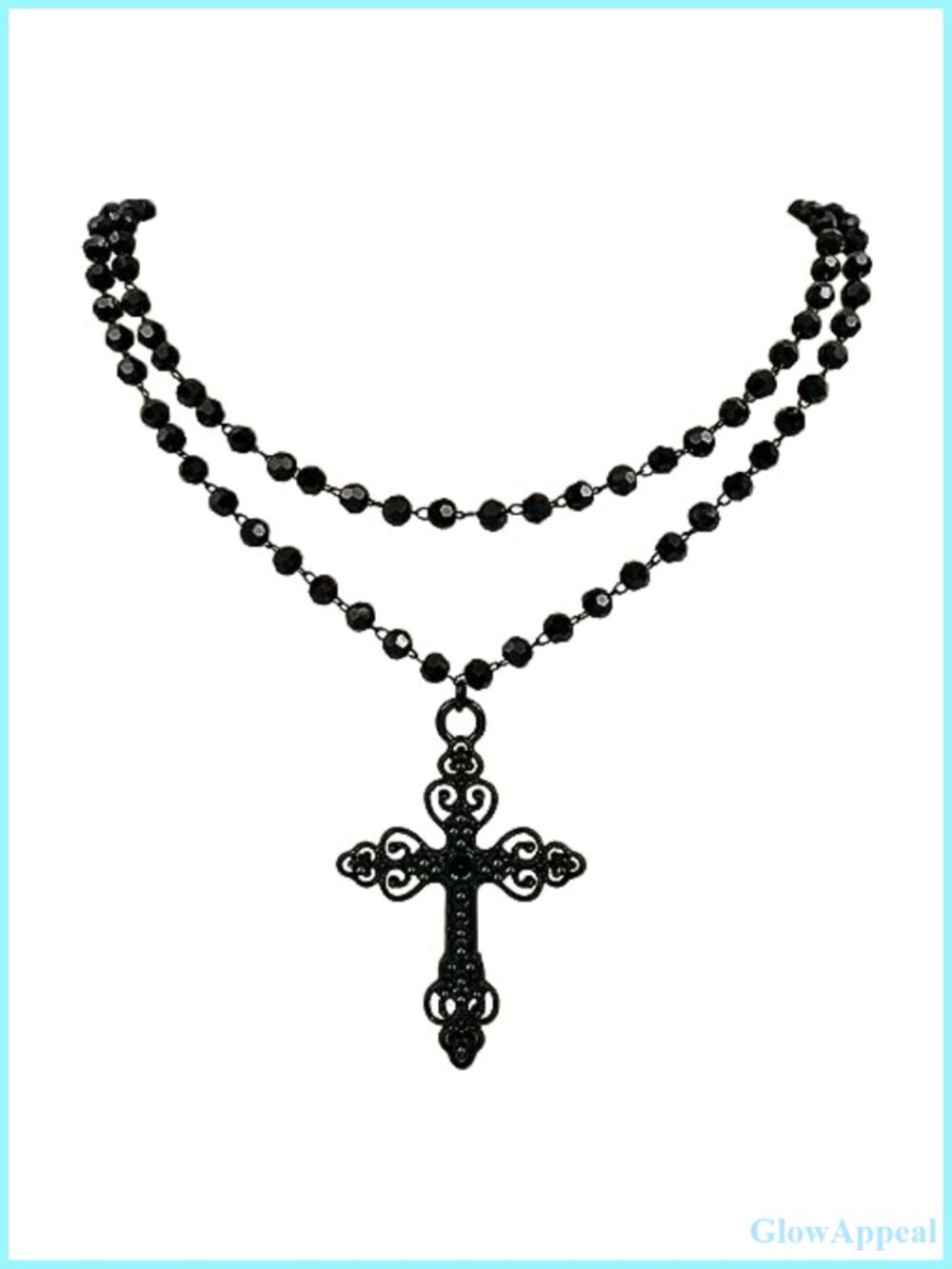 Gothic Cross Rosary Bead Choker Necklace Zinc Lobster Clasp Matte Unisex